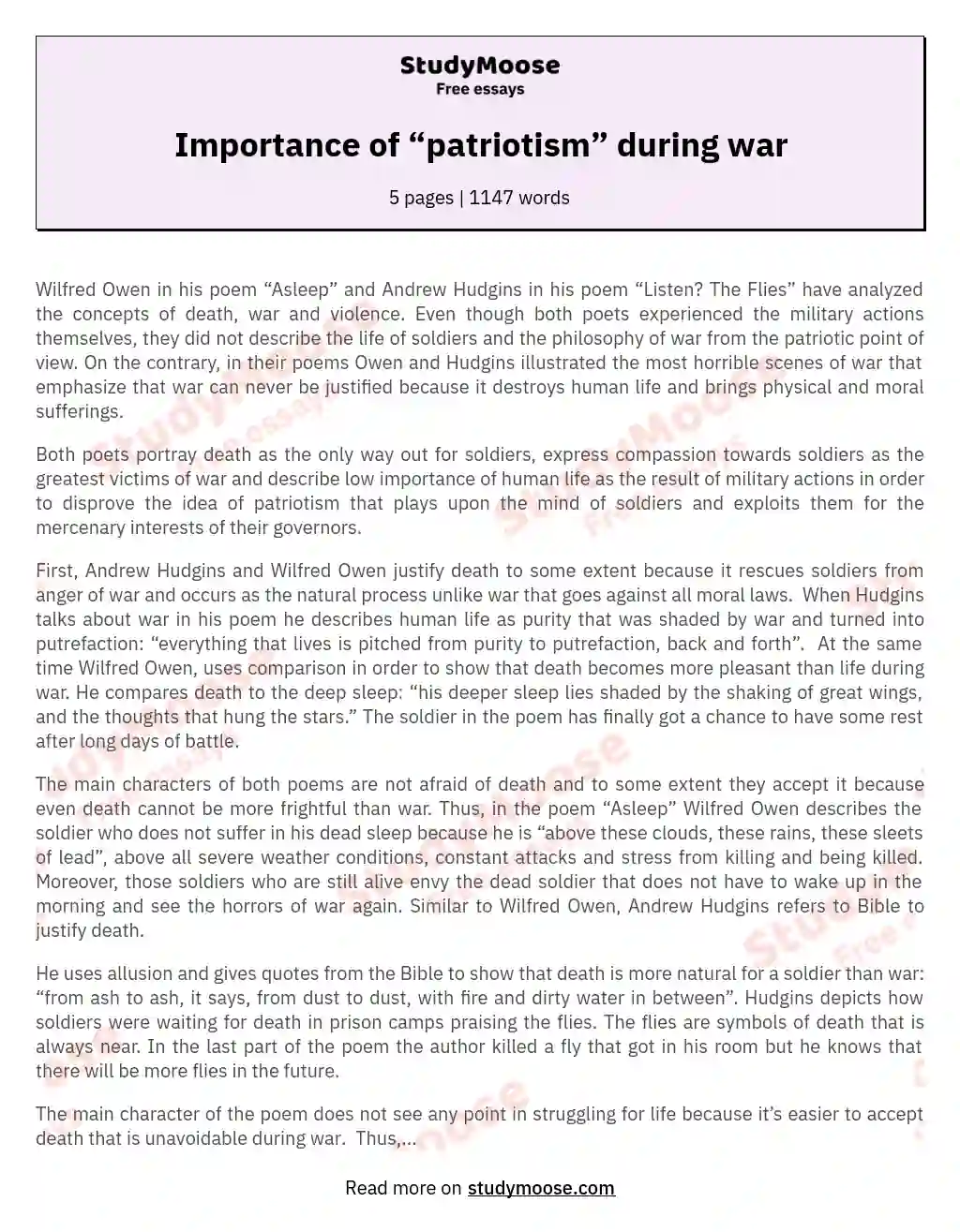 Importance of “patriotism” during war essay