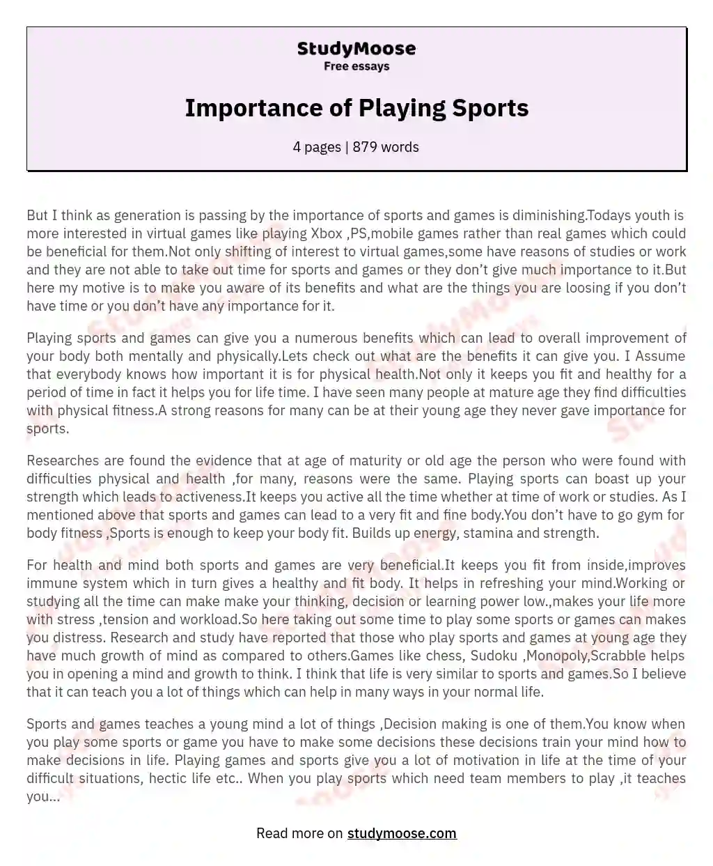 Importance of Playing Sports essay