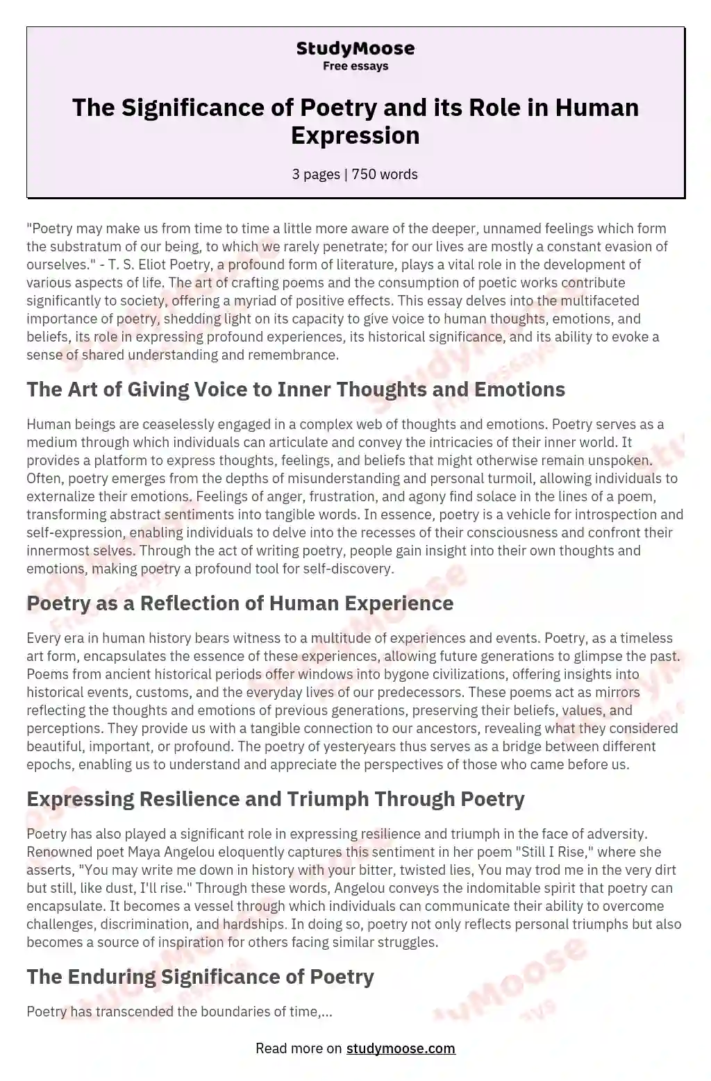 The Significance of Poetry and its Role in Human Expression essay
