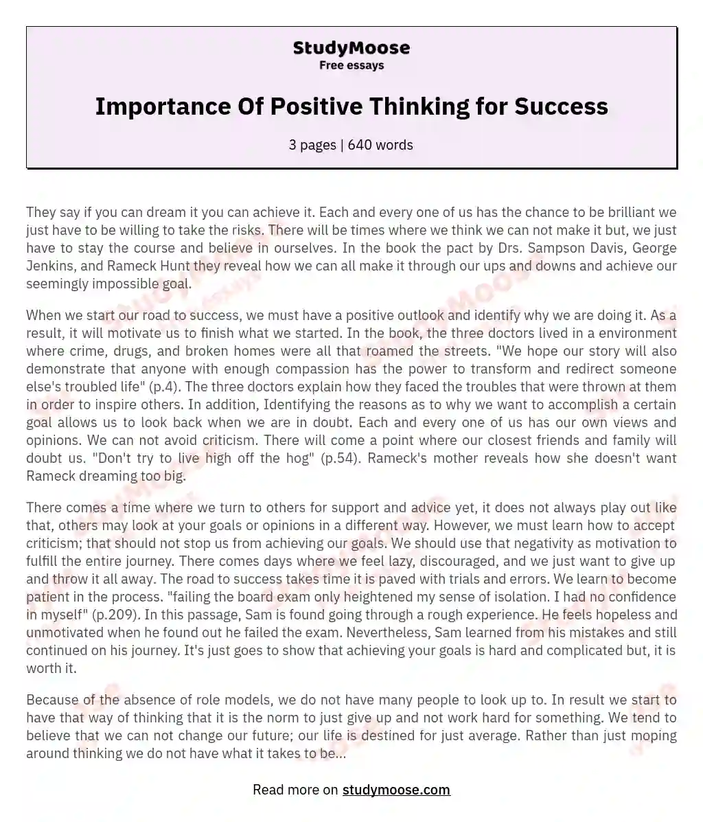 Importance Of Positive Thinking for Success essay