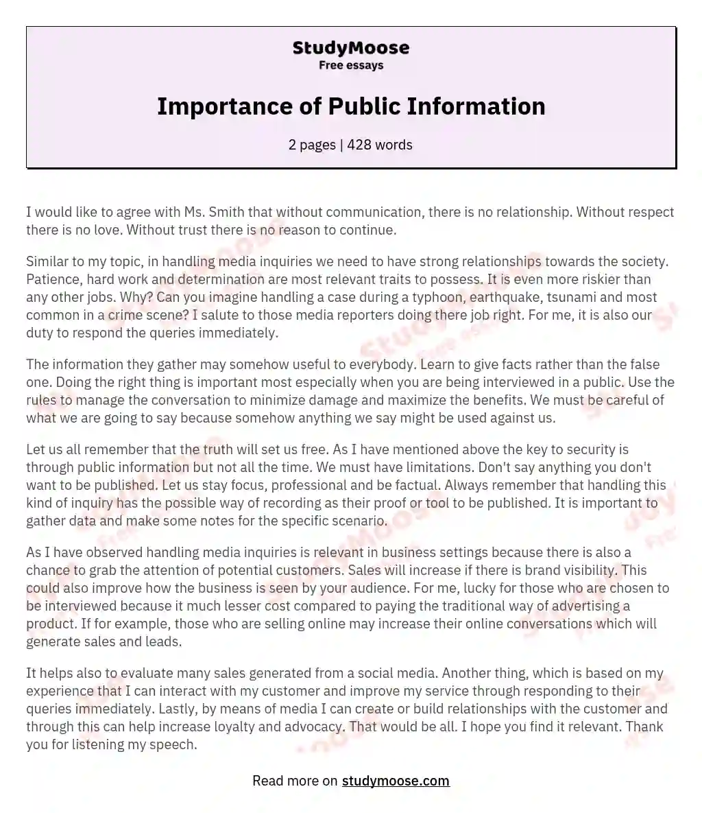 Importance of Public Information essay