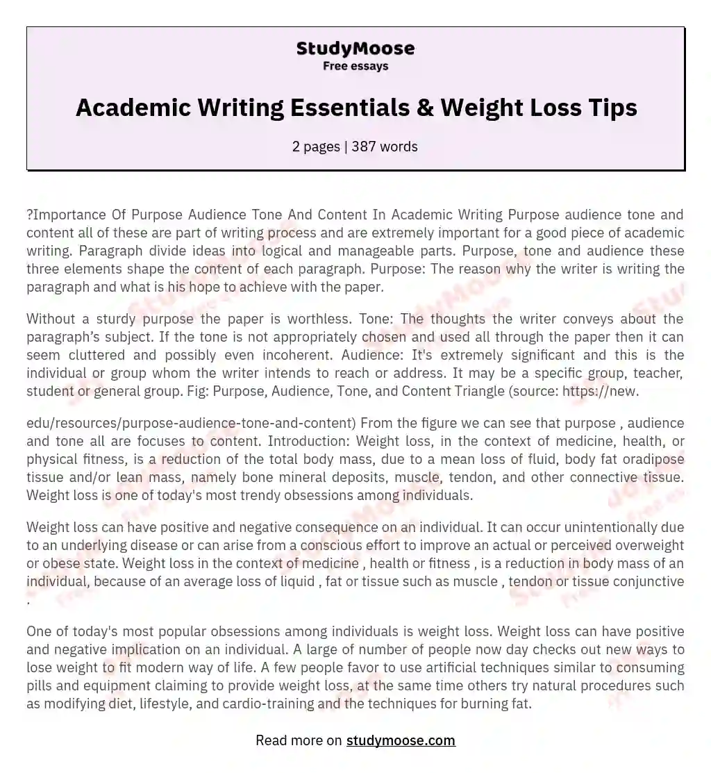 Importance Of Purpose Audience Tone And Content In Academic Writing and two methods of weight lose