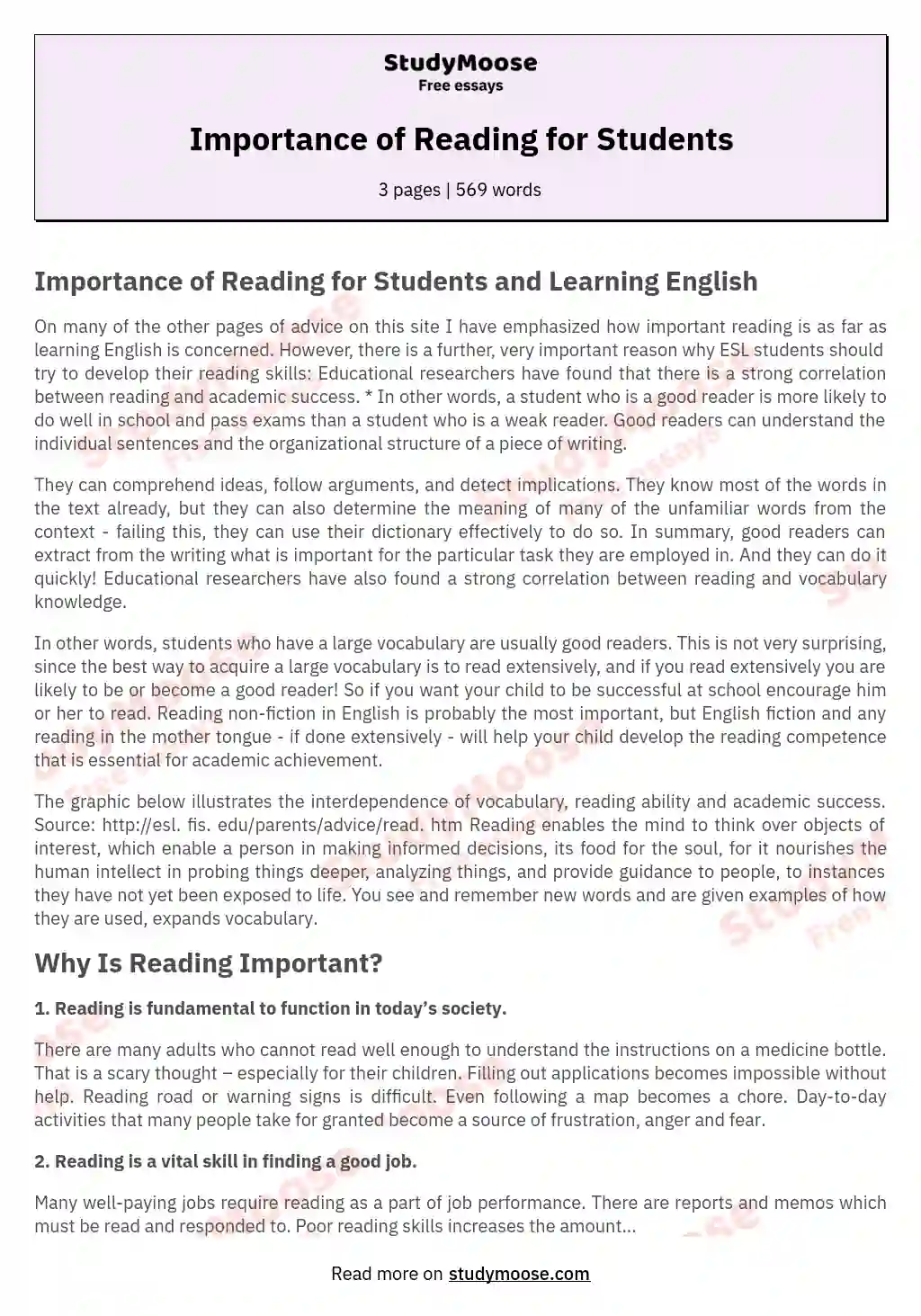 Importance of Reading for Students essay