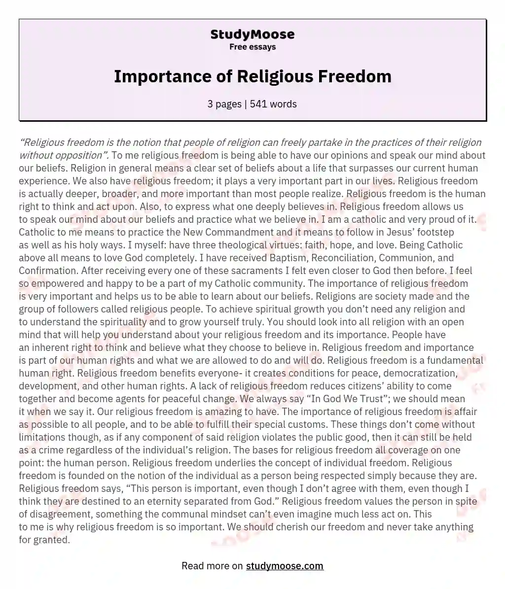 Importance of Religious Freedom essay