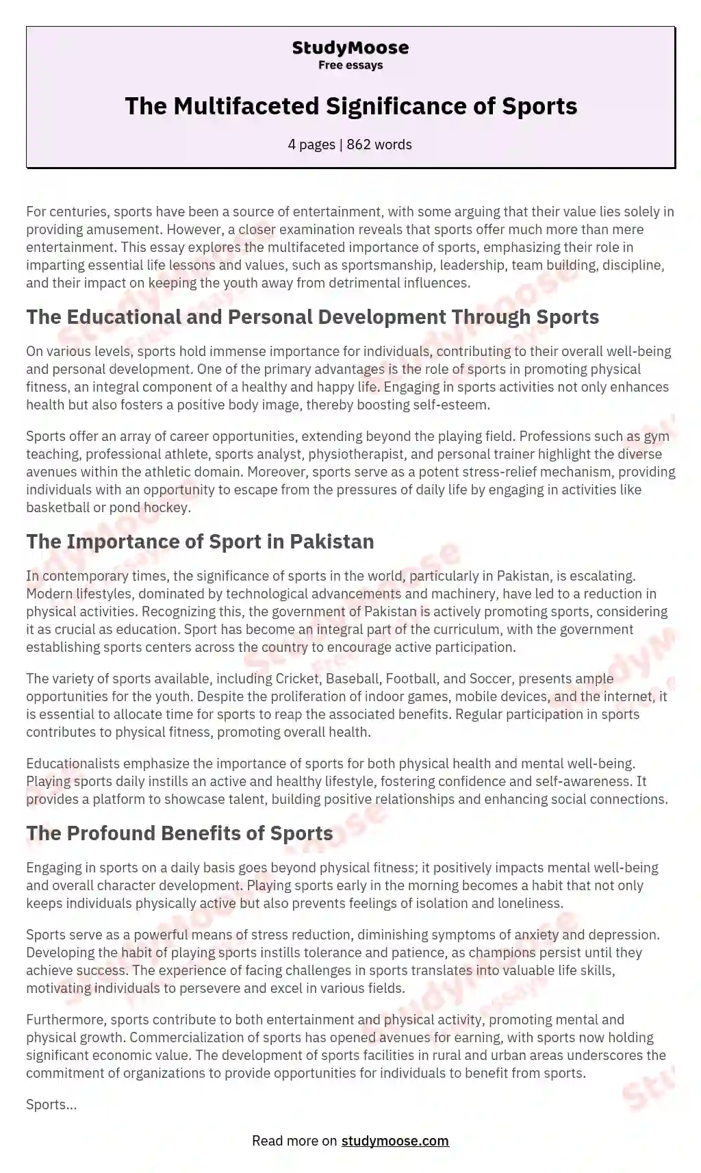 The Multifaceted Significance of Sports essay