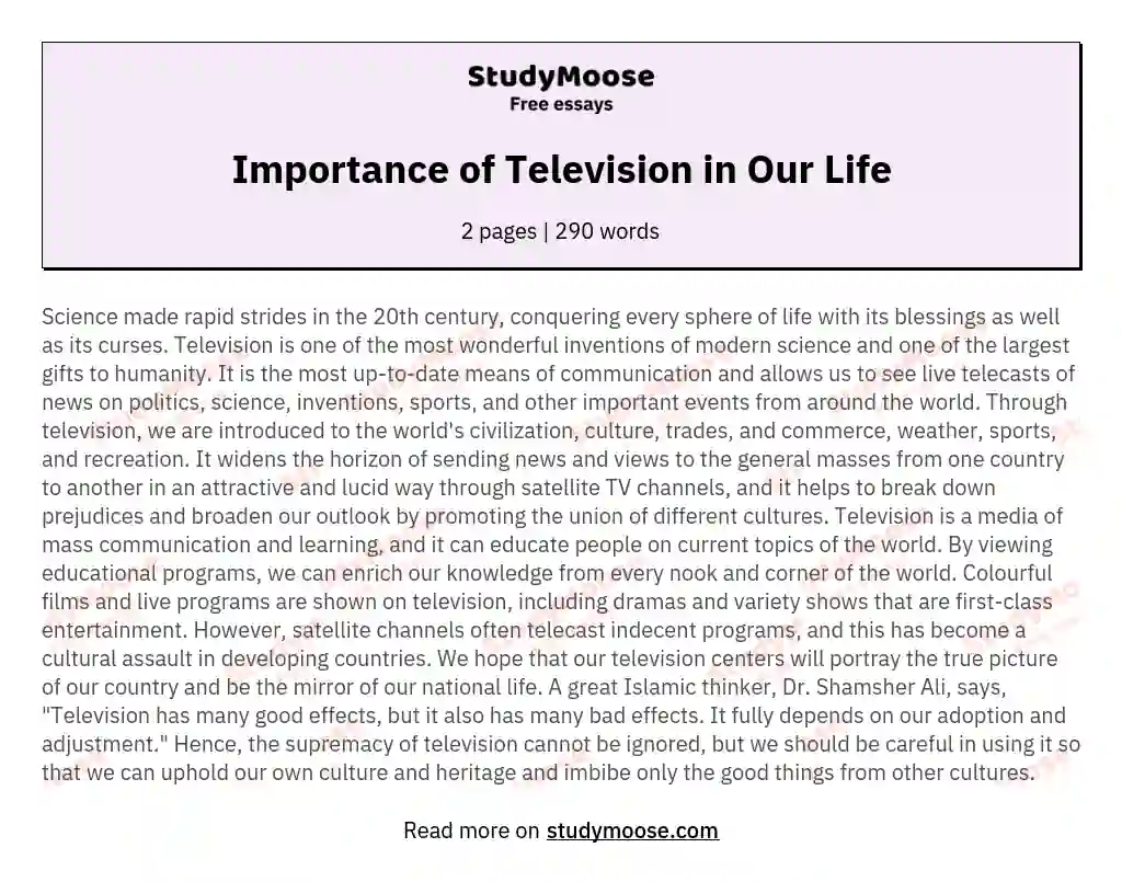 influence of television in our life essay