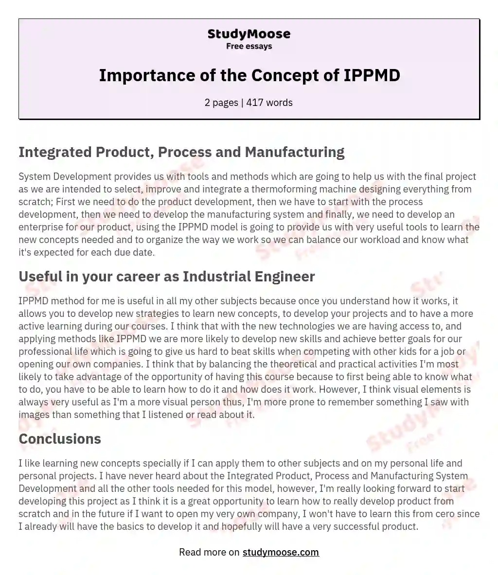 Importance of the Concept of IPPMD essay