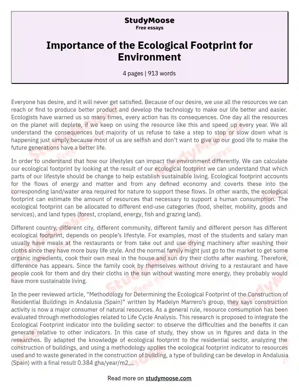 Importance of the Ecological Footprint for Environment