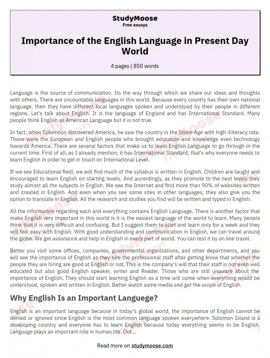 Importance of the English Language in Present Day World essay