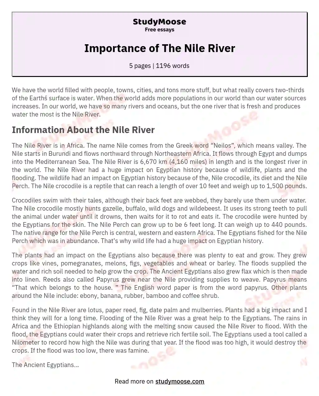 Importance of The Nile River