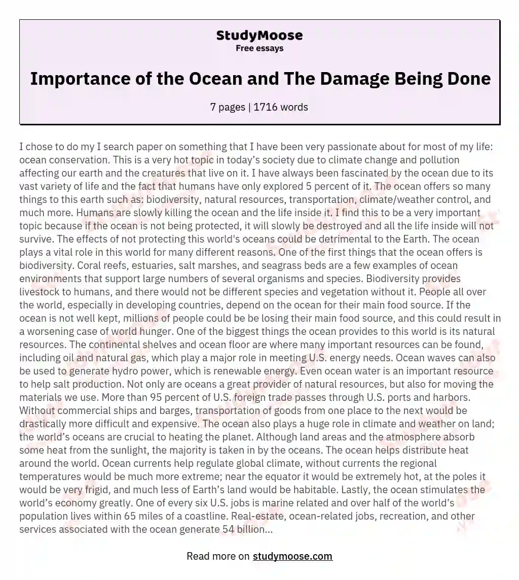 Importance of the Ocean and The Damage Being Done essay