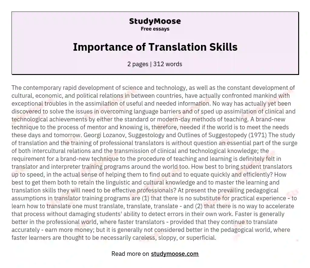 Importance of Translation Skills essay