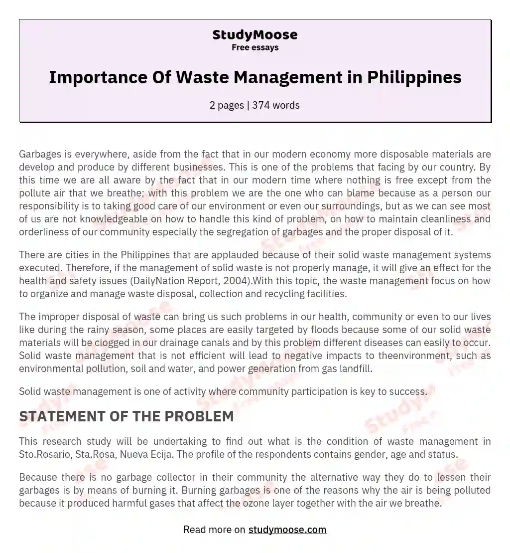 Importance Of Waste Management in Philippines