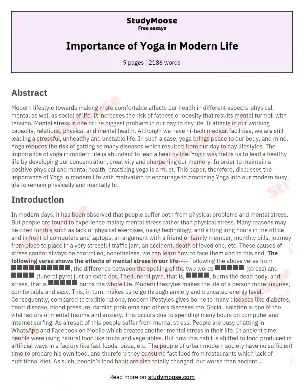Importance of Yoga in Modern Life essay