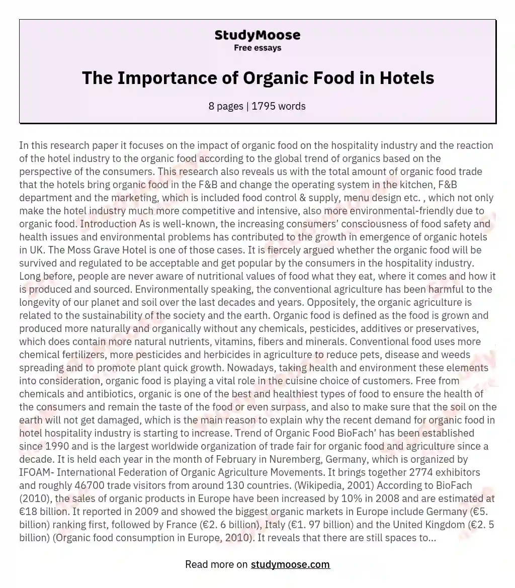 The Importance of Organic Food in Hotels essay