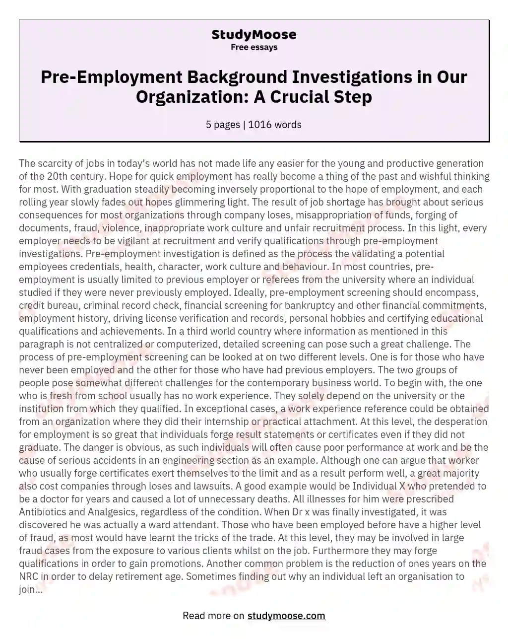 The Importance of Pre-Employment Background Investigation and How It Applies to My Organisation