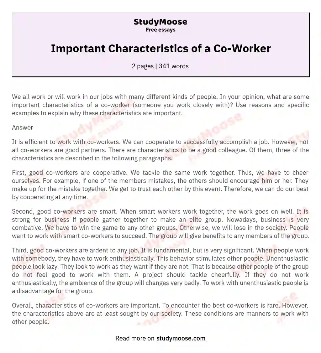 Important Characteristics of a Co-Worker essay