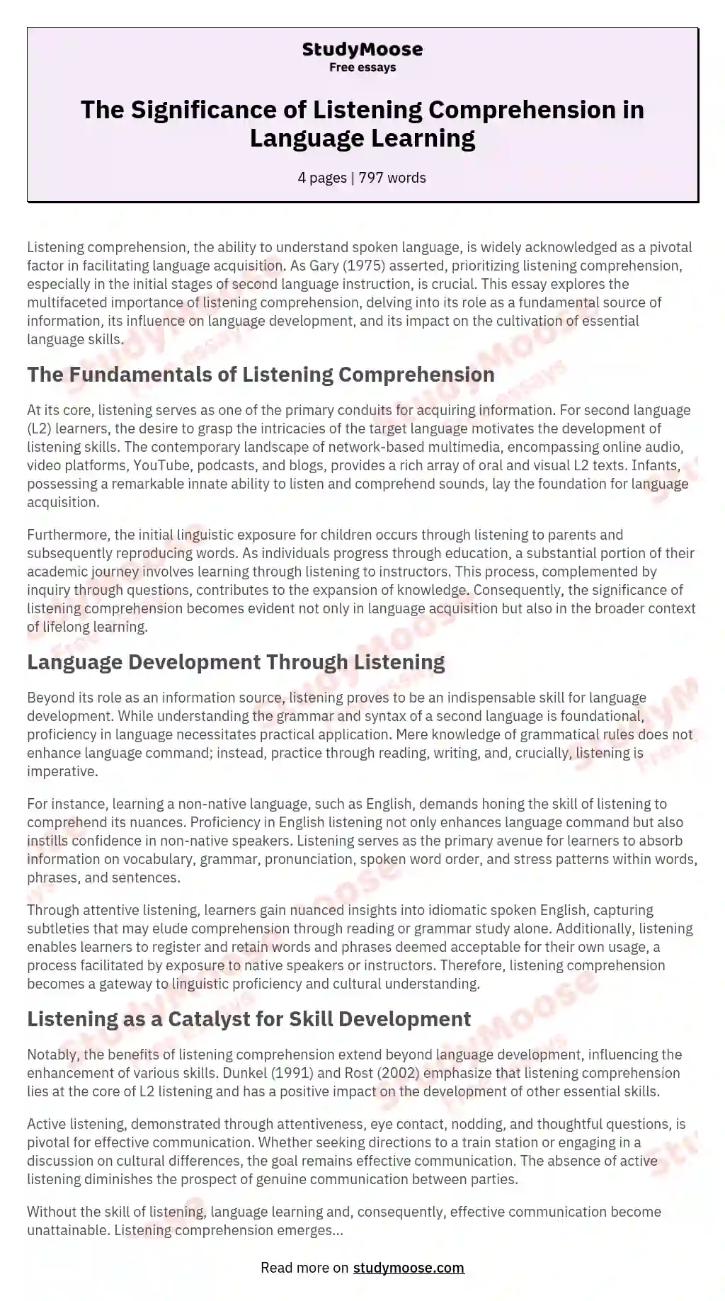 The Significance of Listening Comprehension in Language Learning essay