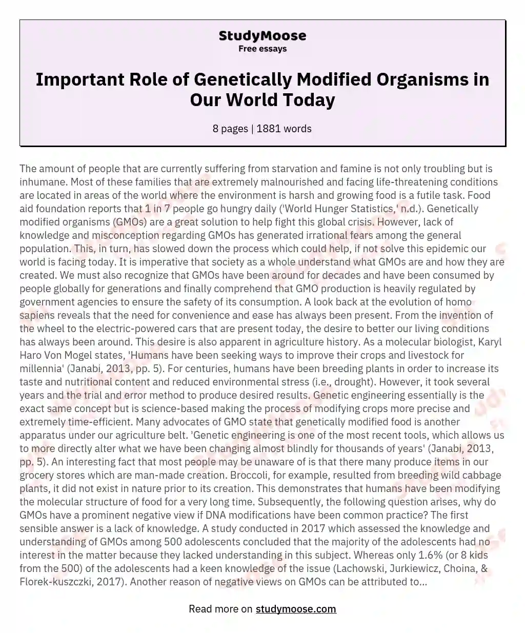 Important Role of Genetically Modified Organisms in Our World Today