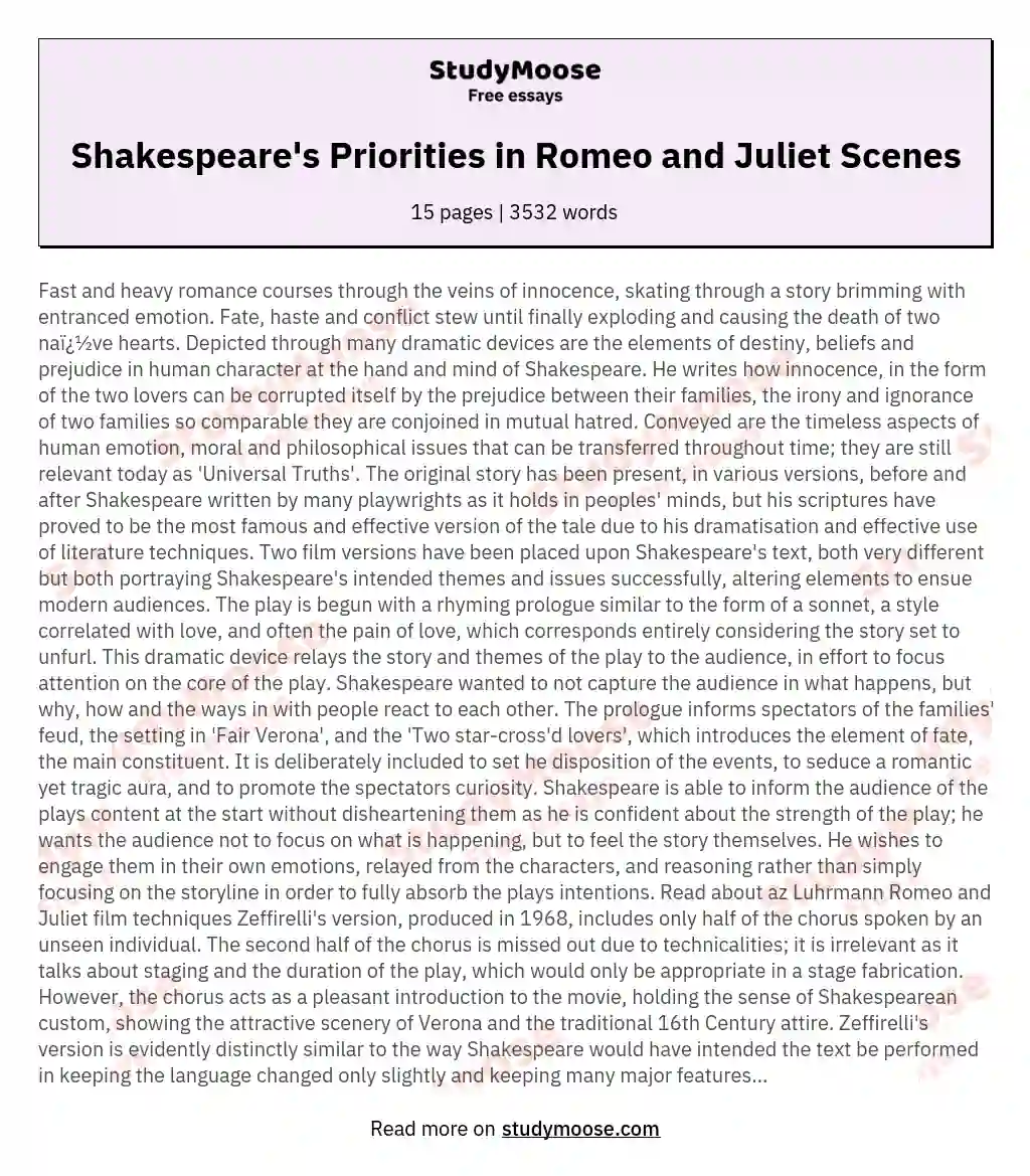 Shakespeare's Priorities in Romeo and Juliet Scenes essay