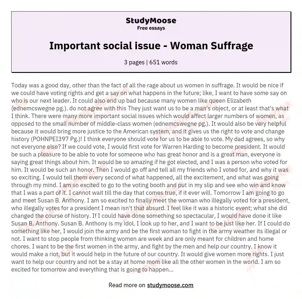 Important social issue - Woman Suffrage