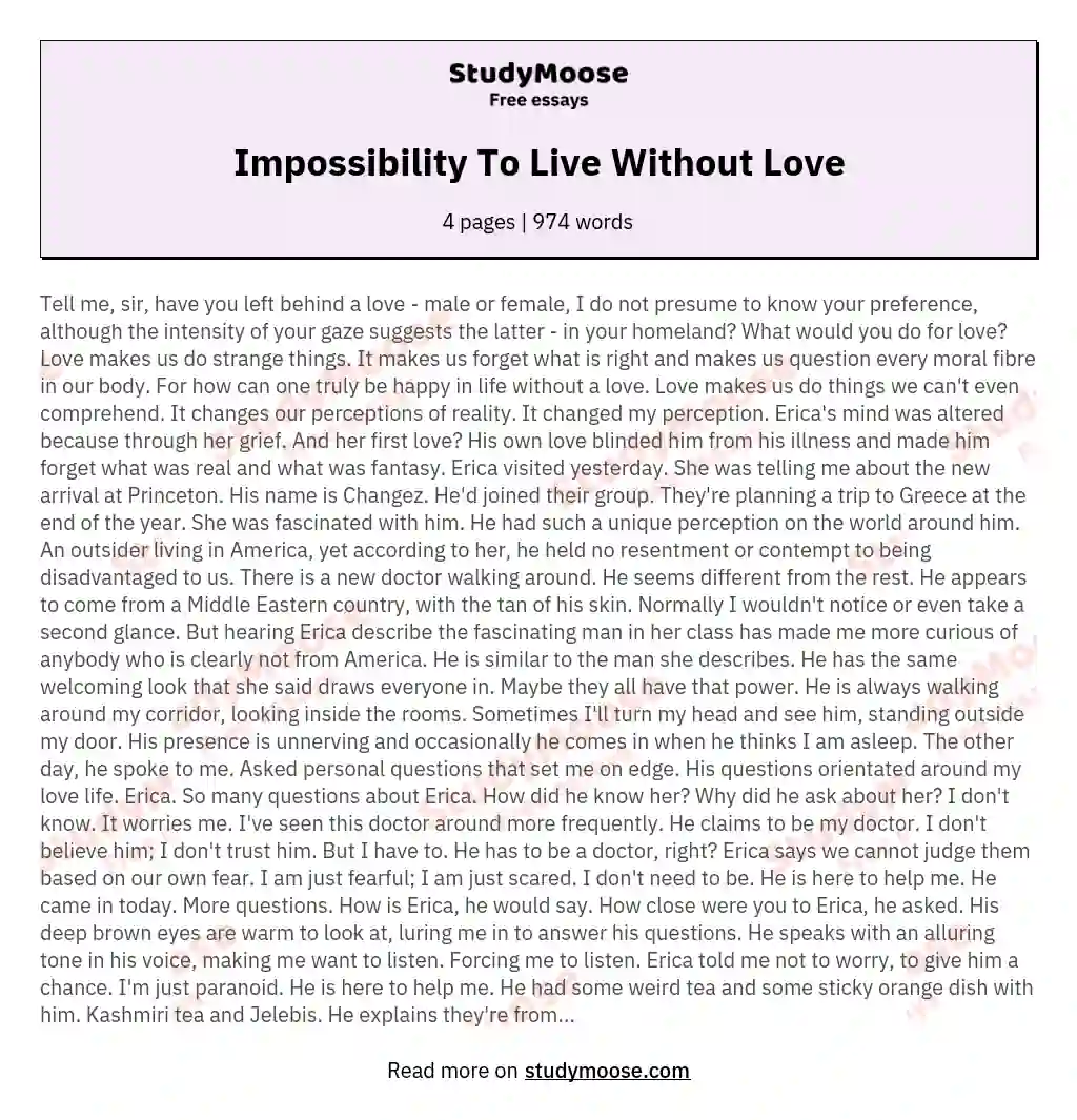 Impossibility To Live Without Love essay
