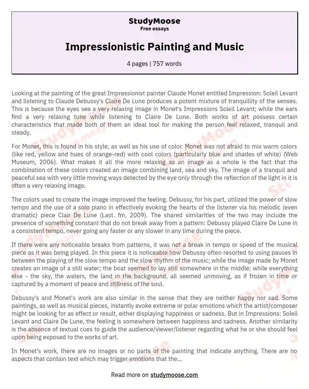 Impressionistic Painting and Music essay