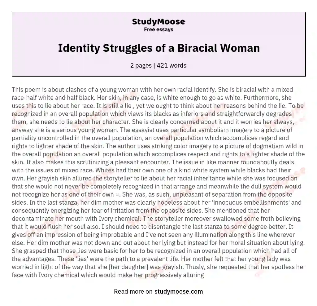 Identity Struggles of a Biracial Woman essay