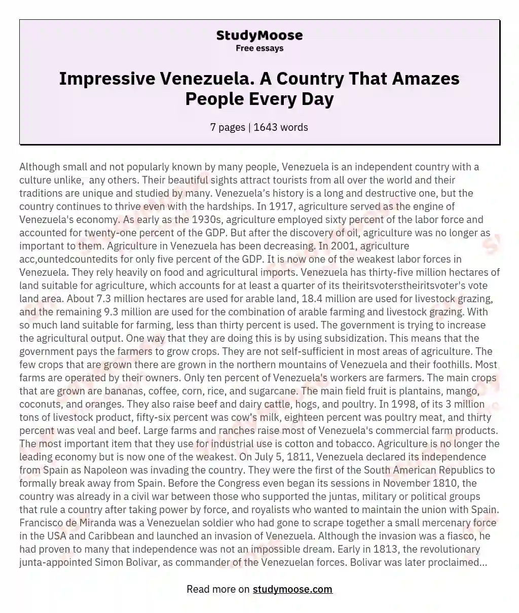 Impressive Venezuela. A Country That Amazes People Every Day essay