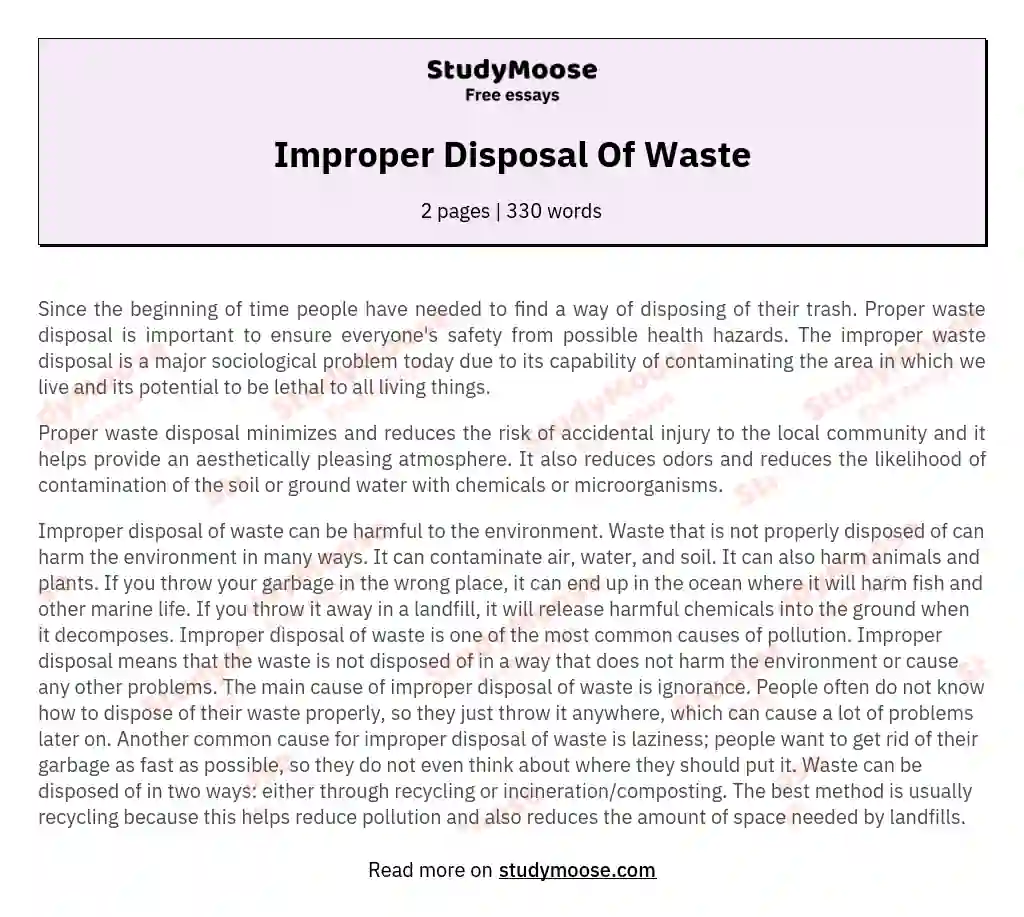 Improper Disposal Of Waste essay