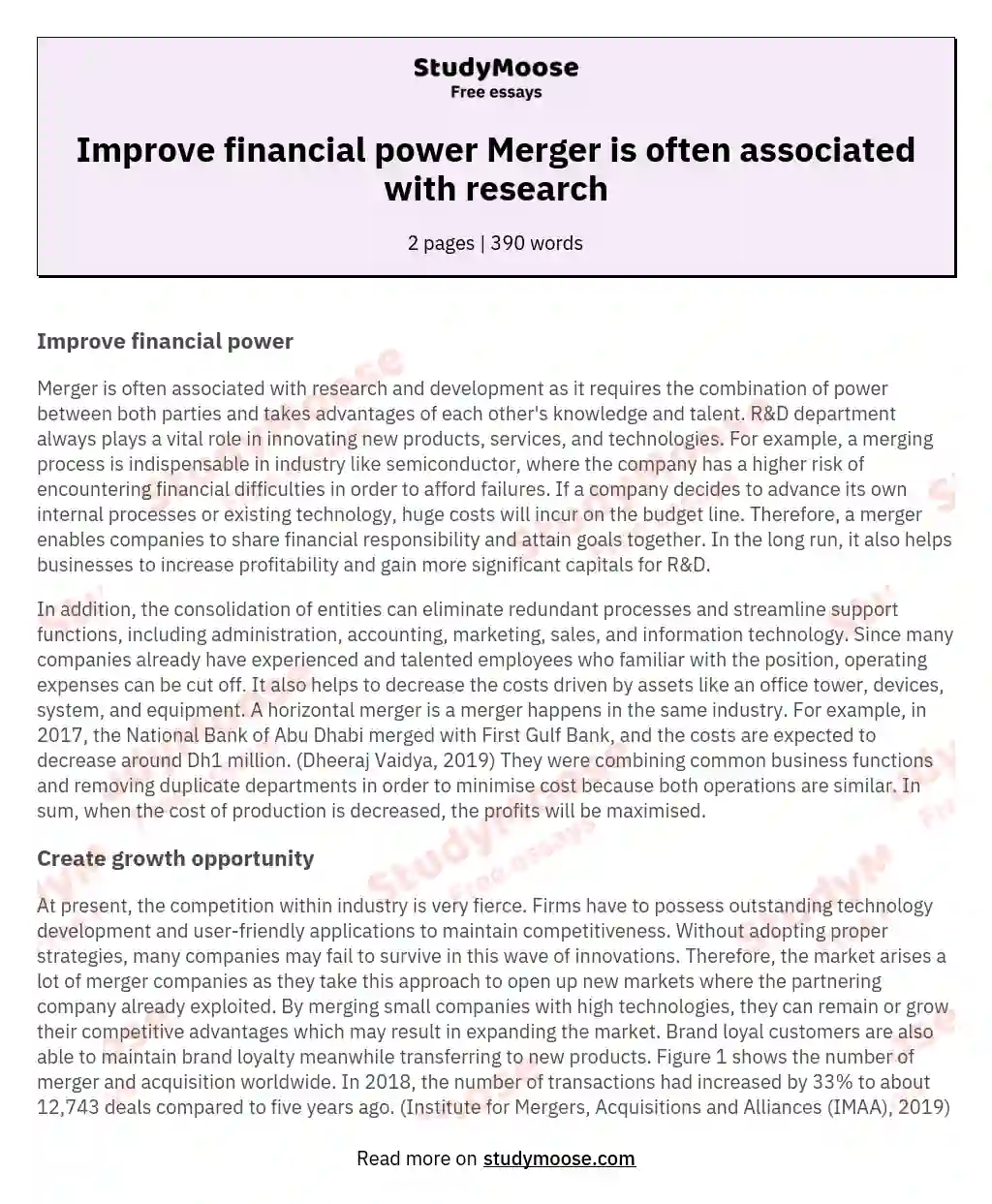 Improve financial power Merger is often associated with research essay