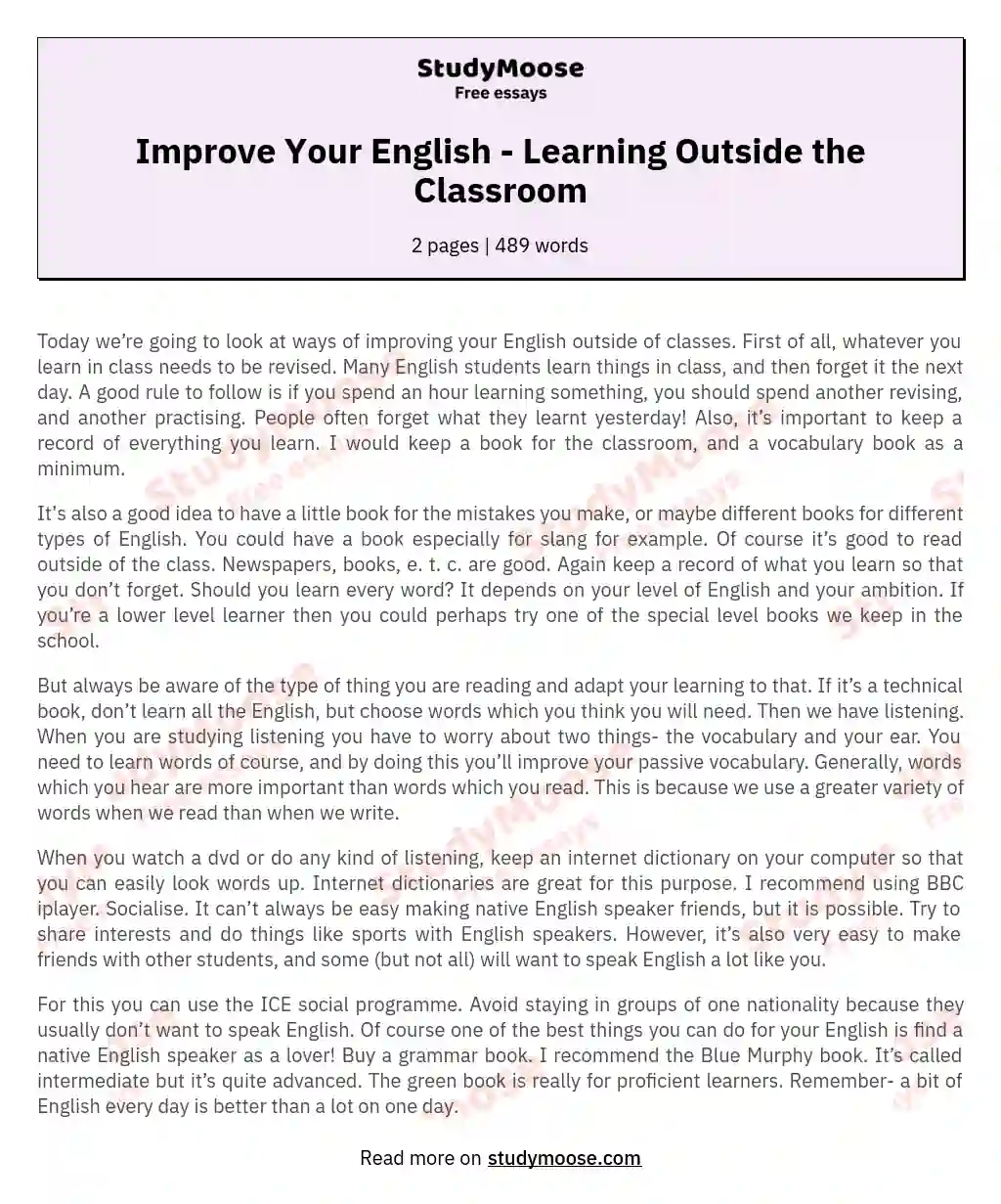 Improve Your English - Learning Outside the Classroom