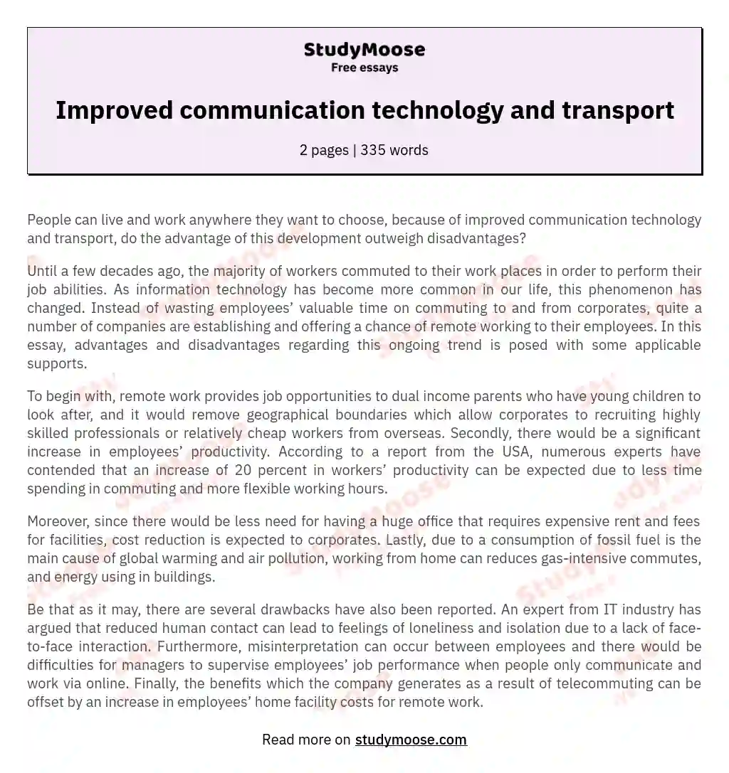 Improved communication technology and transport essay