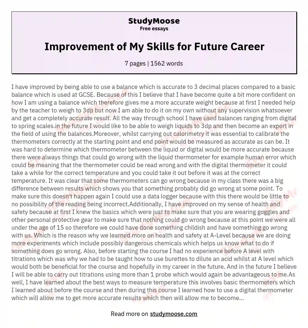 Improvement of My Skills for Future Career