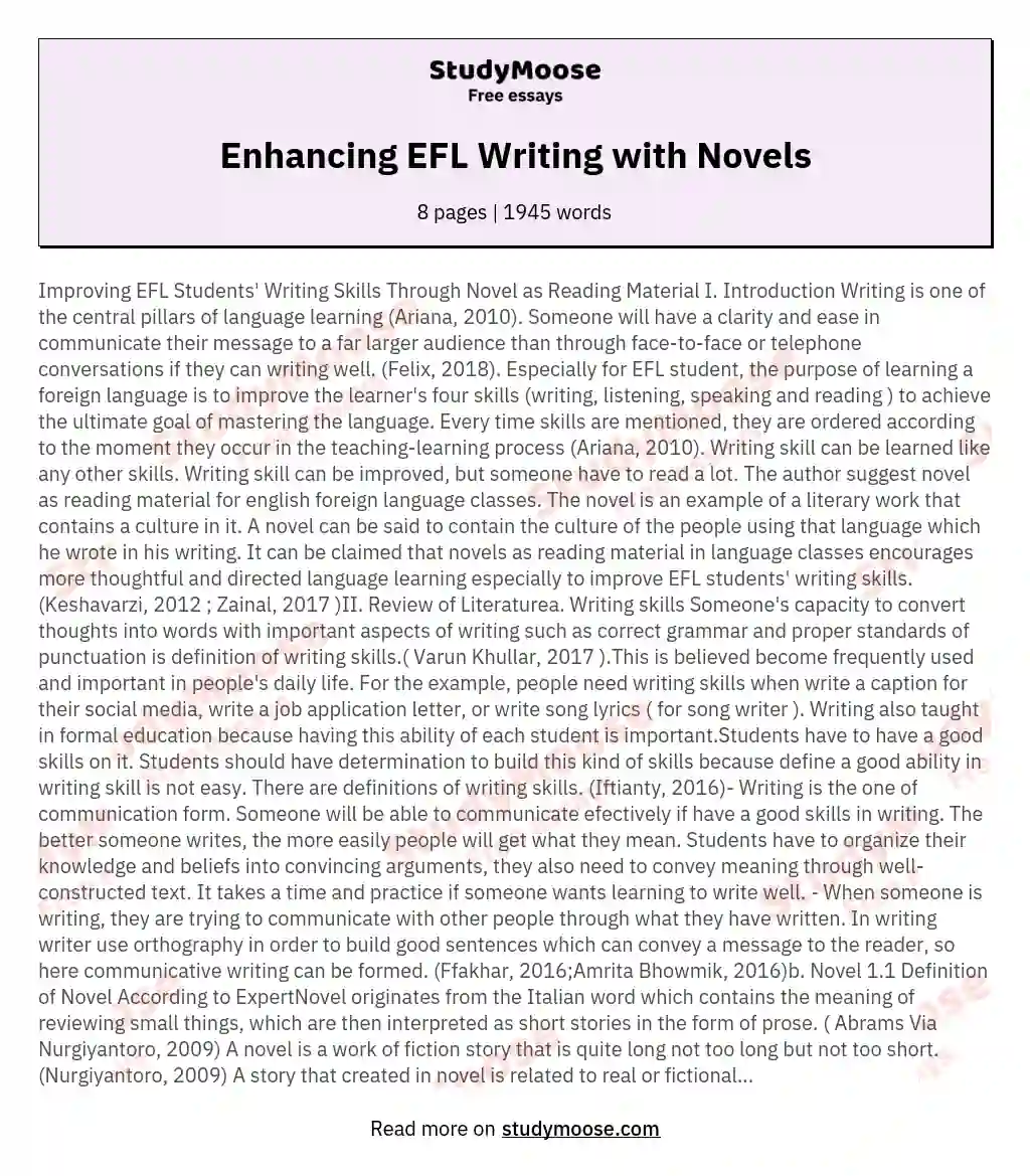 Improving EFL Students' Writing Skills Through Novel as Reading Material I Introduction Writing