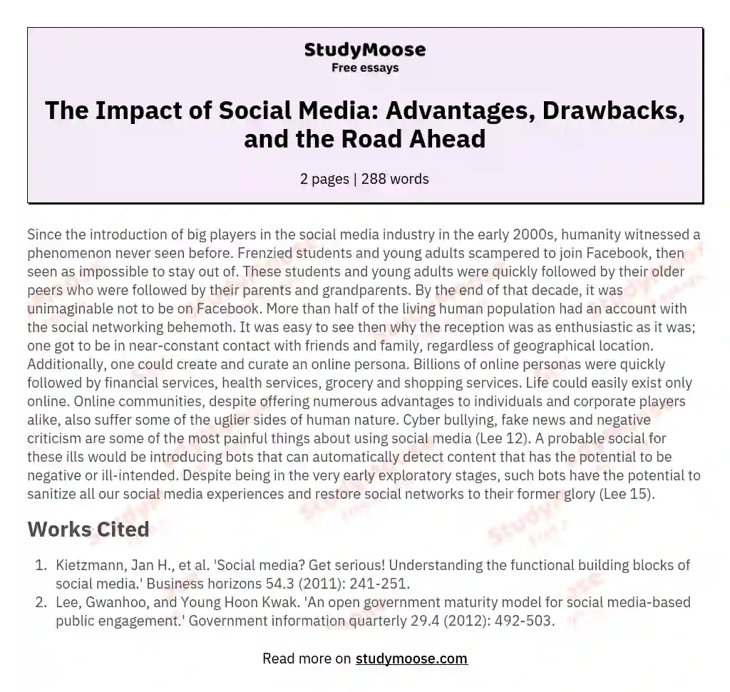 The Impact of Social Media: Advantages, Drawbacks, and the Road Ahead essay