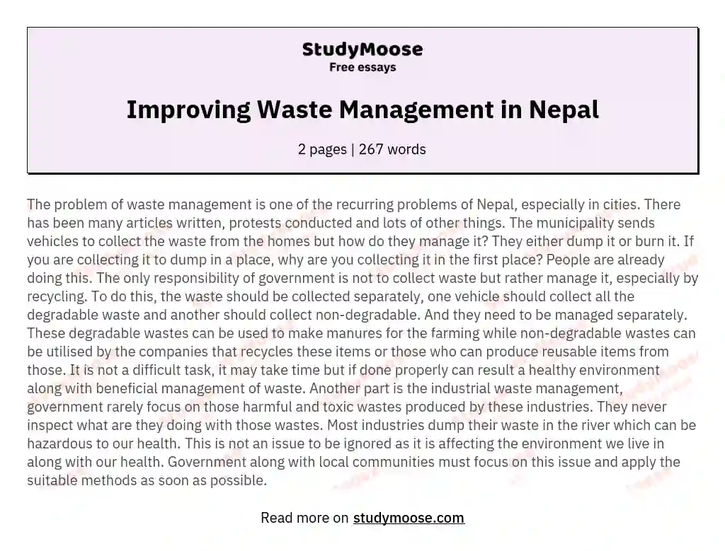 Improving Waste Management in Nepal essay