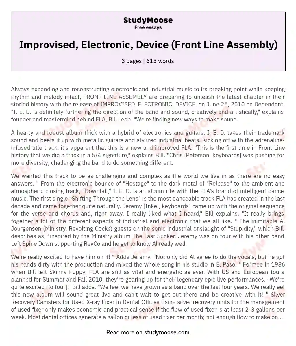 Improvised, Electronic, Device (Front Line Assembly) essay