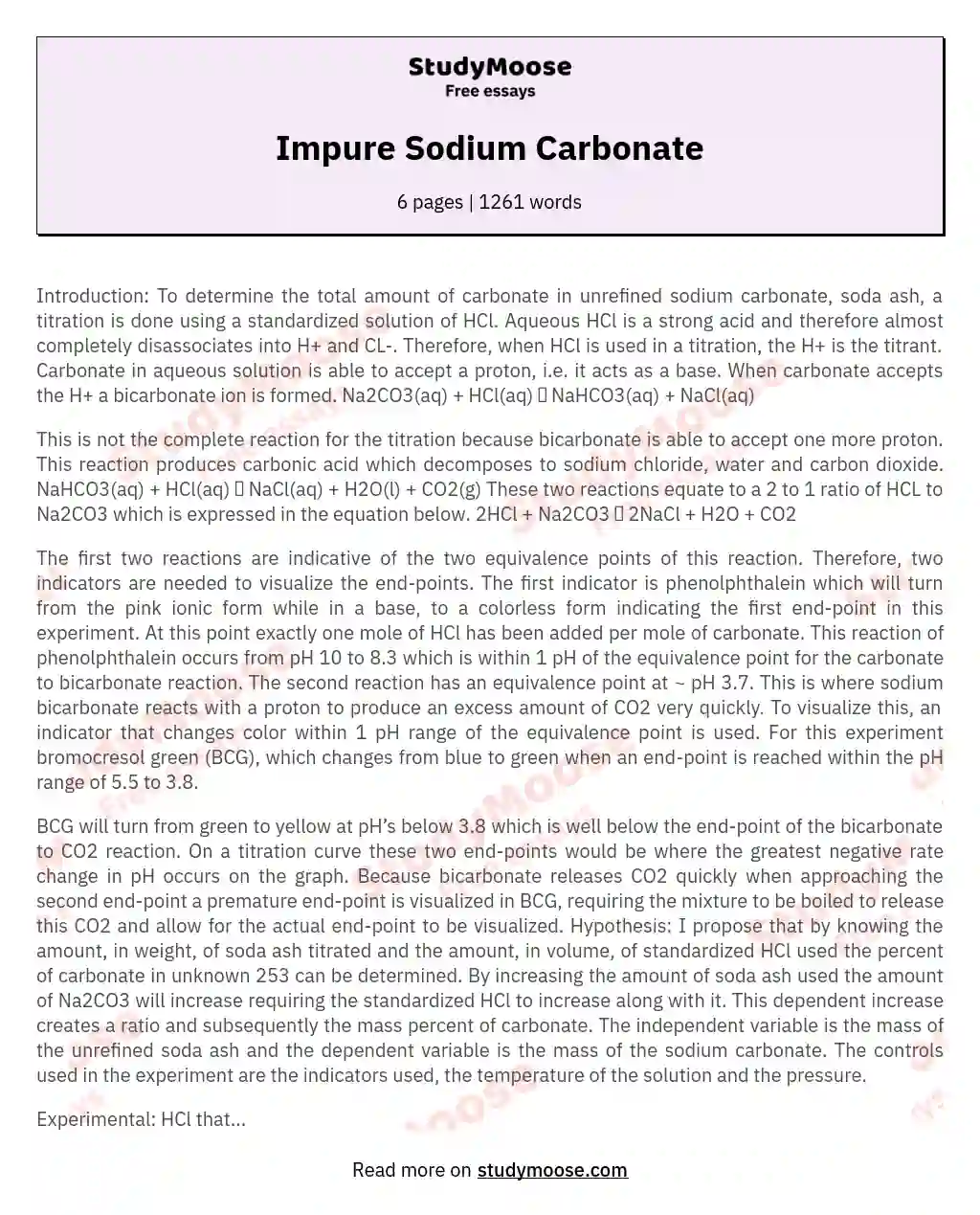 Impure Sodium Carbonate