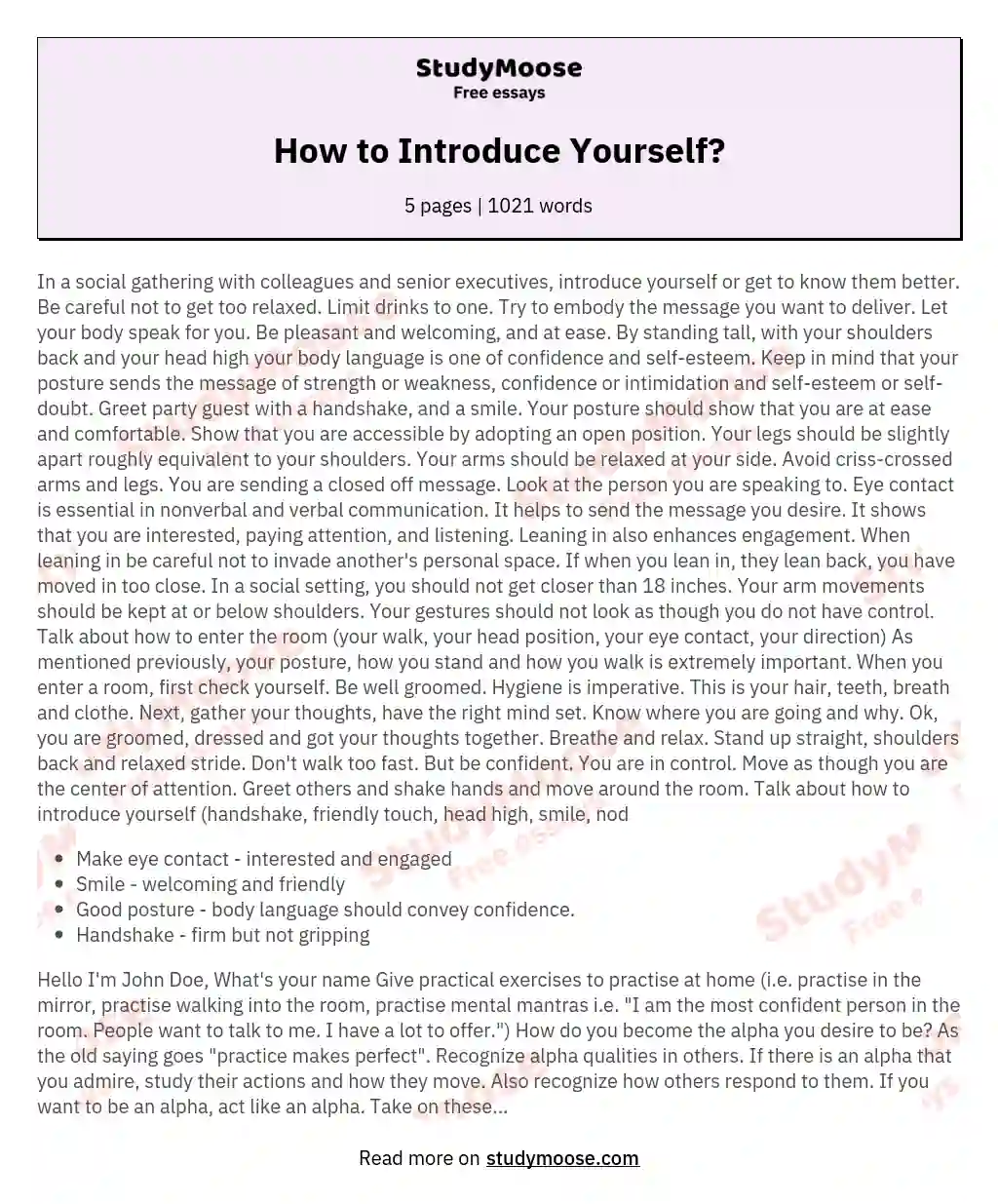 example of introducing yourself essay