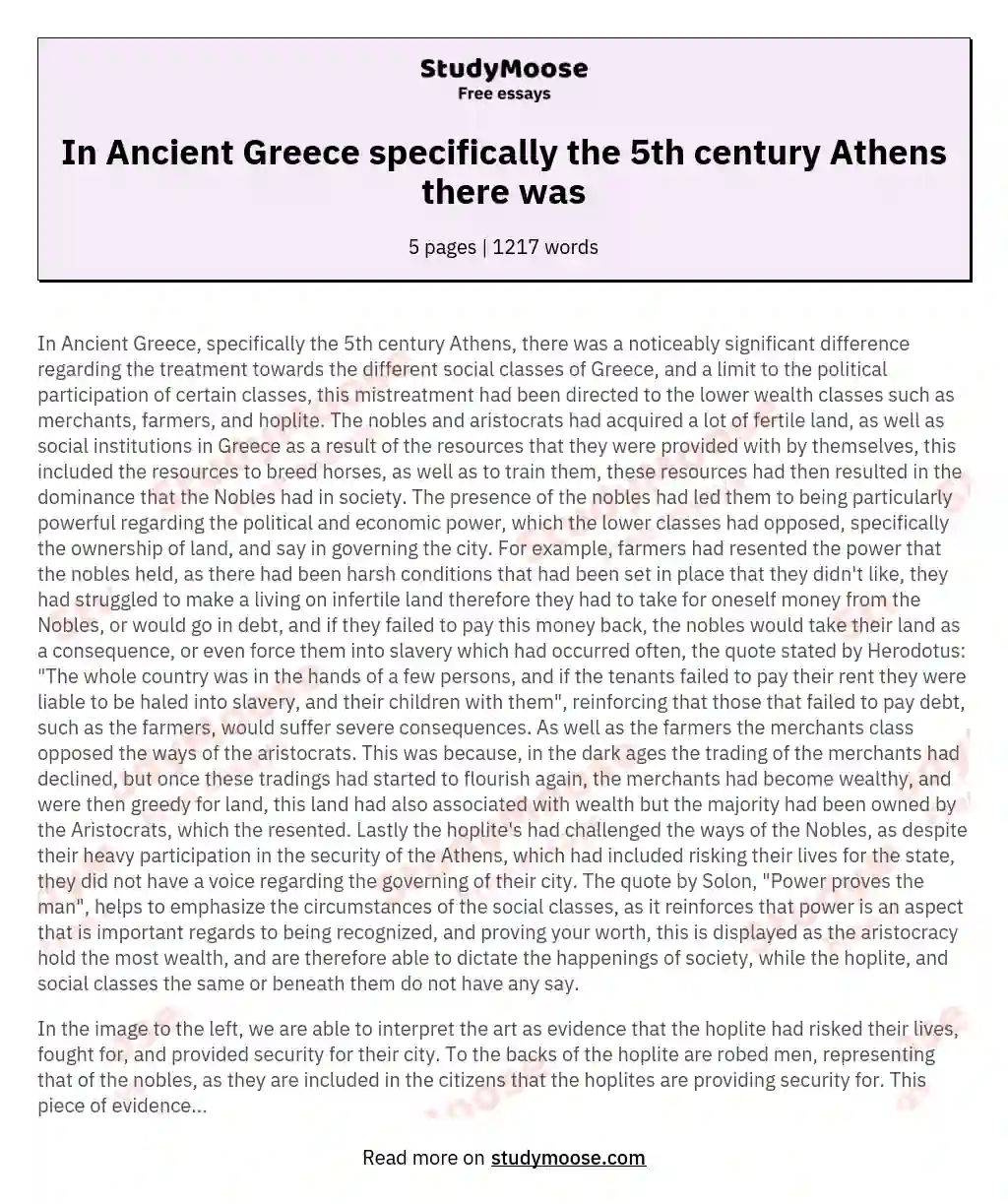 In Ancient Greece specifically the 5th century Athens there was essay