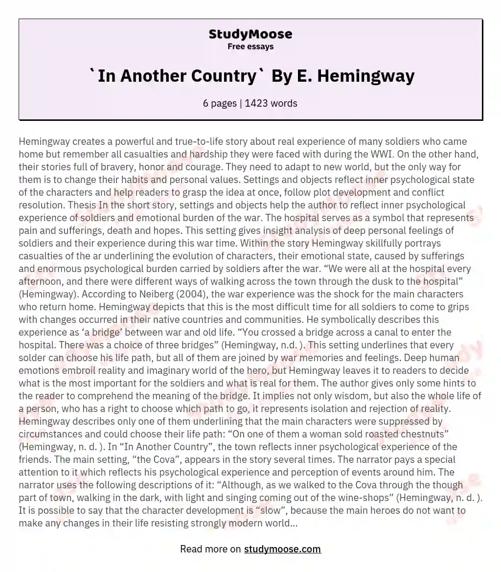 `In Another Country` By E. Hemingway