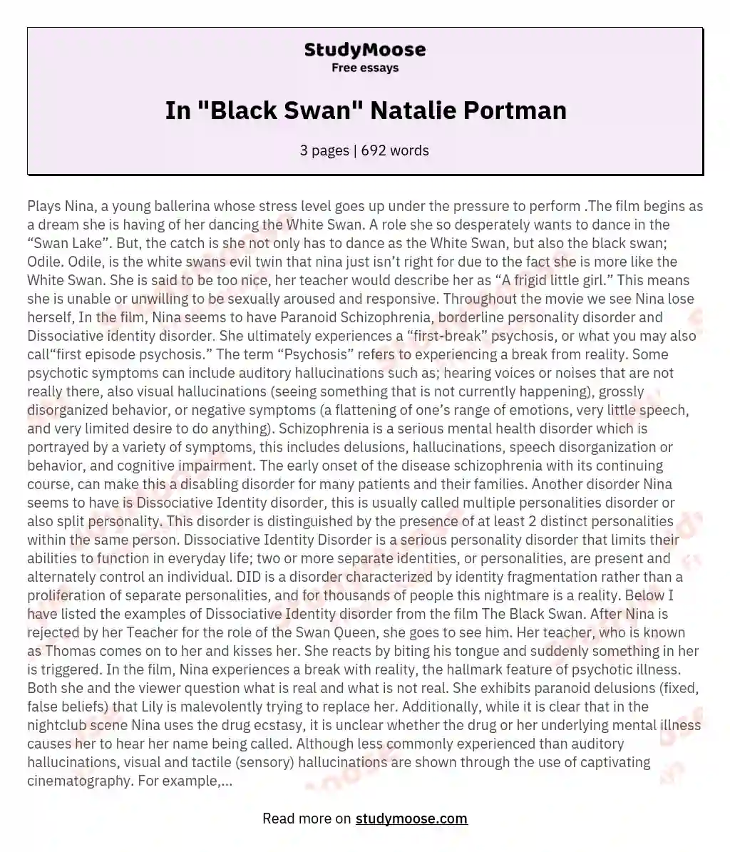 In "Black Swan" Natalie Portman essay