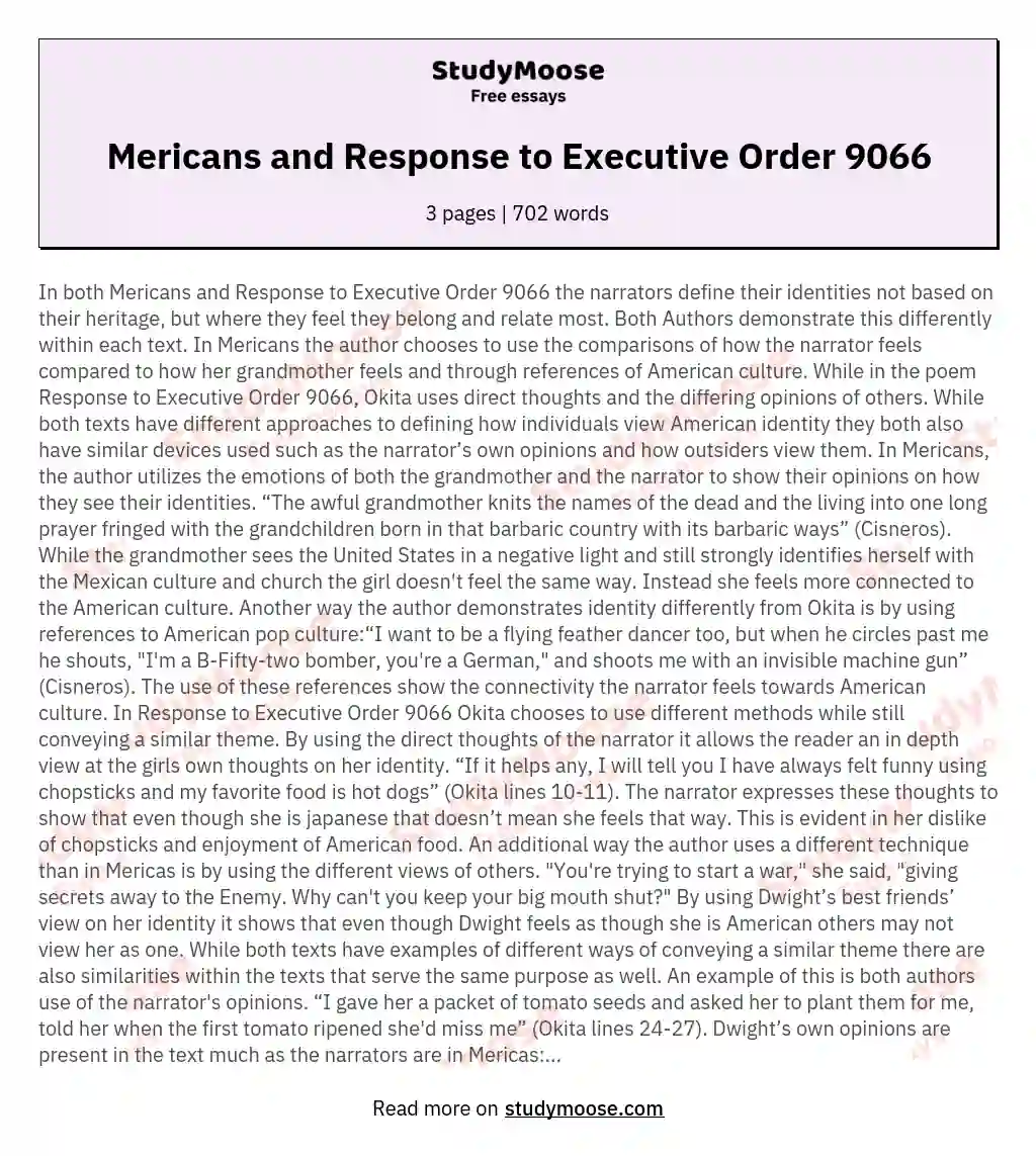 Mericans and Response to Executive Order 9066