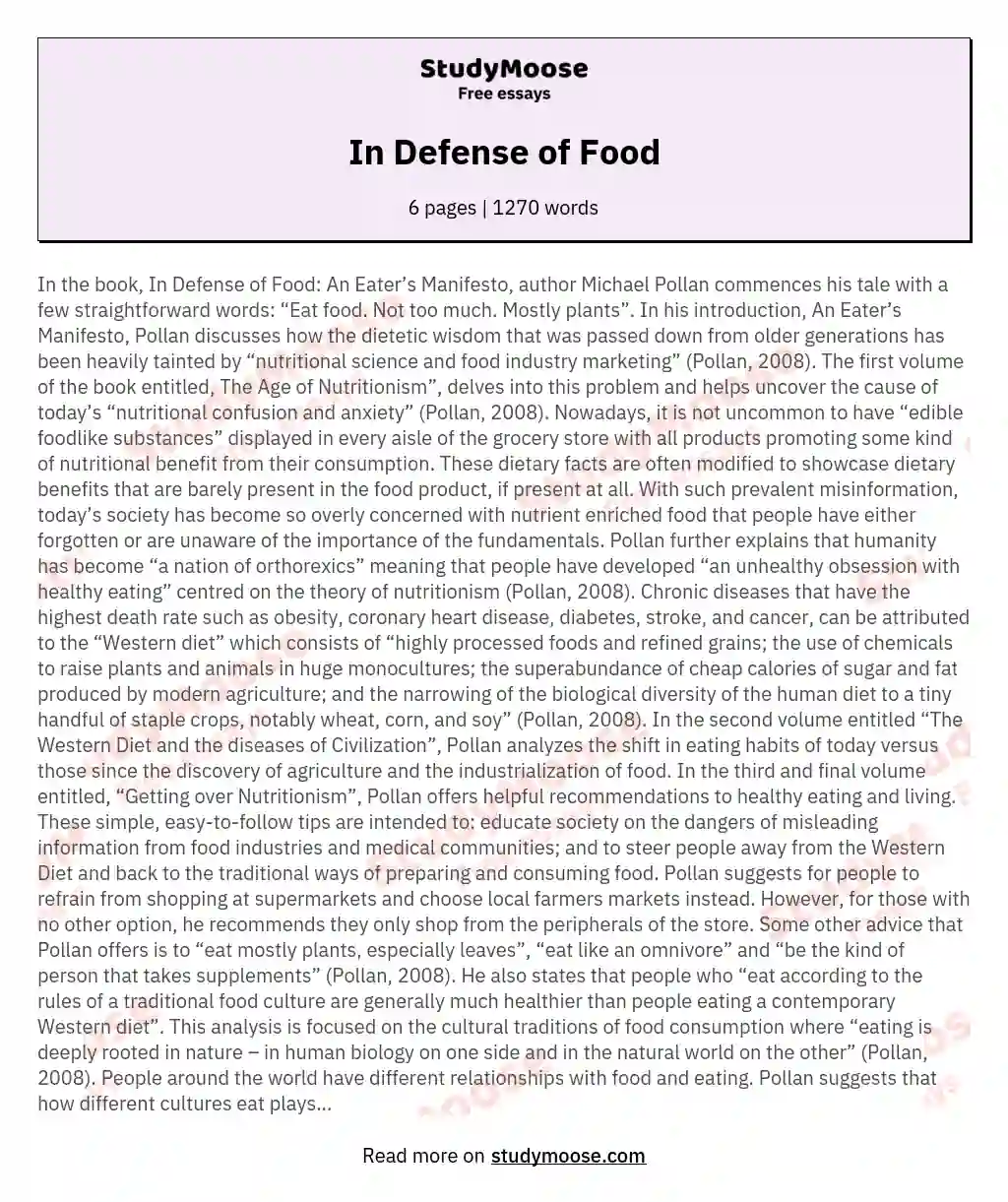 In Defense of Food essay