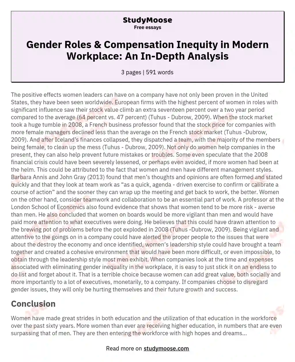 Gender Roles & Compensation Inequity in Modern Workplace: An In-Depth Analysis essay
