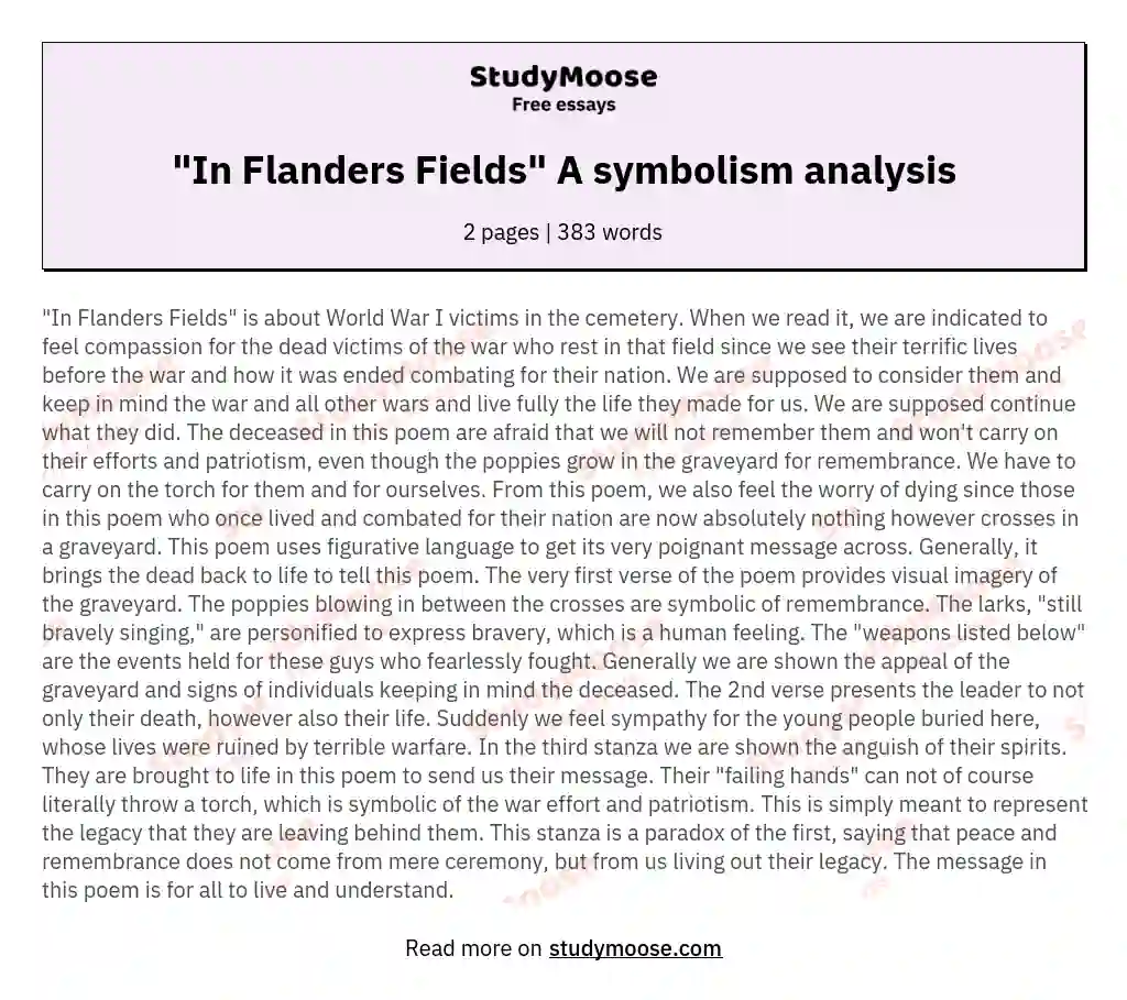 "In Flanders Fields" A symbolism analysis essay