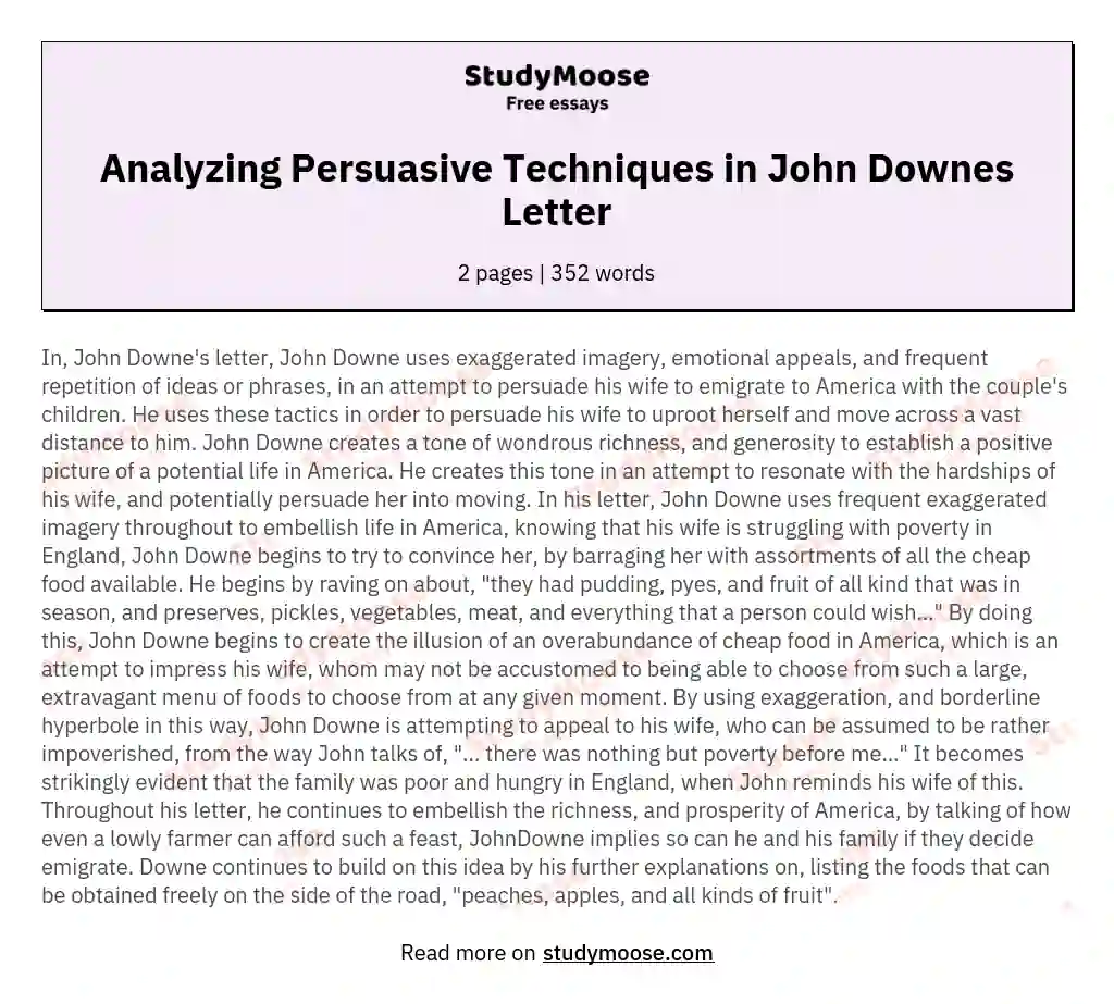 Analyzing Persuasive Techniques in John Downes Letter essay
