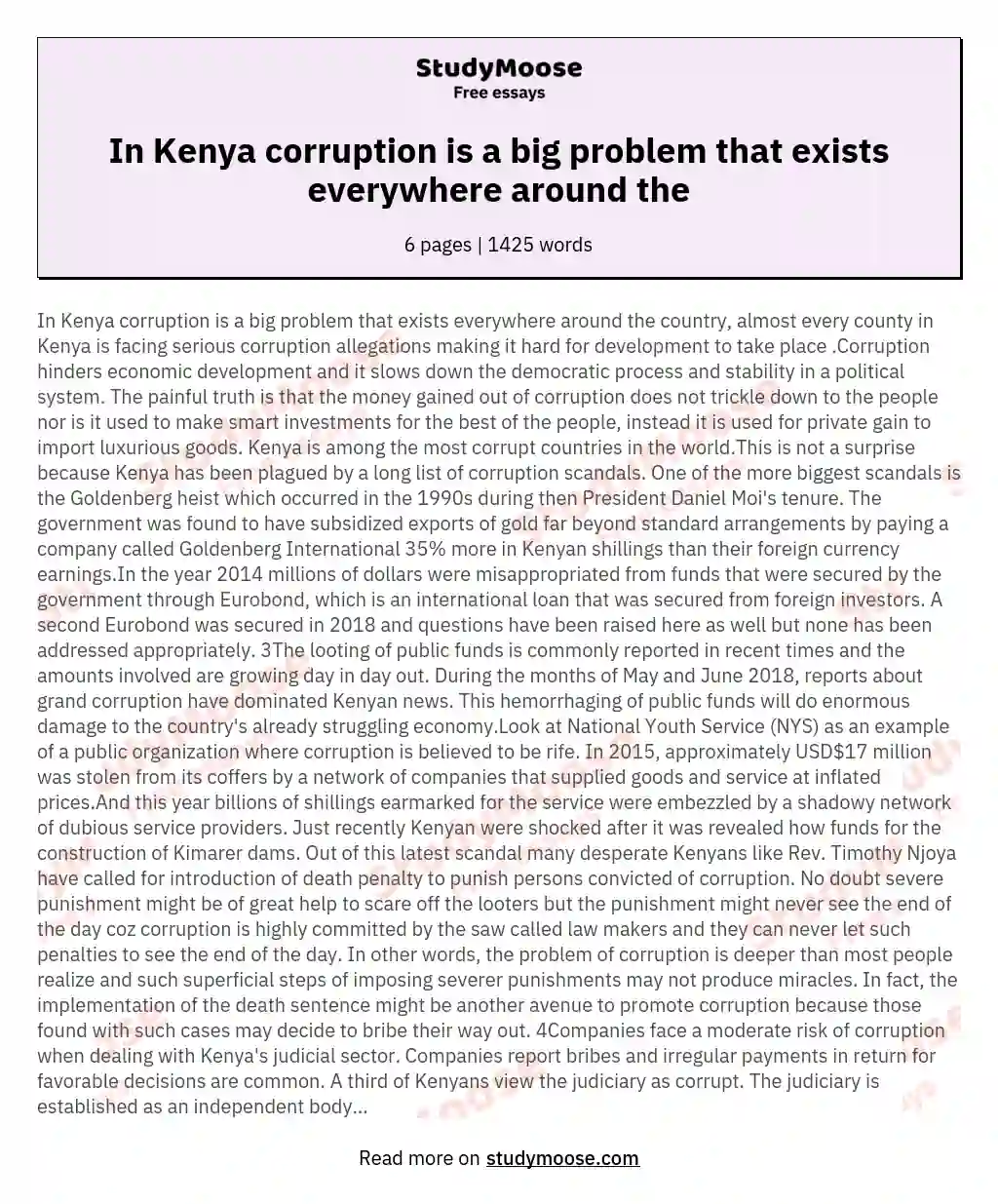 In Kenya corruption is a big problem that exists everywhere around the essay
