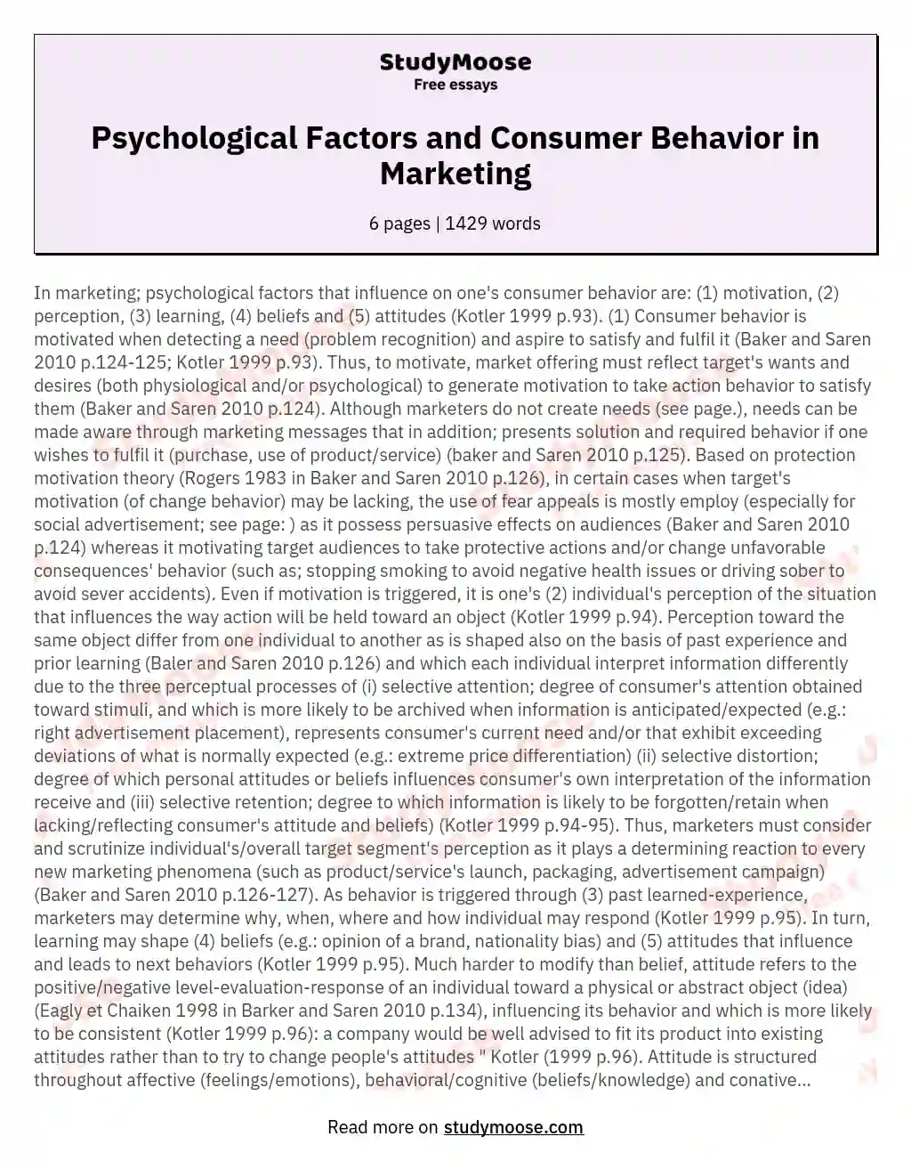 Psychological Factors and Consumer Behavior in Marketing